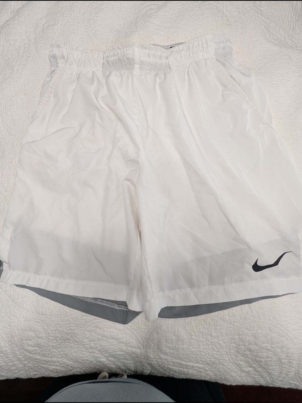 Nike Men’s White Athletic Shorts with Black Swoosh Accent
